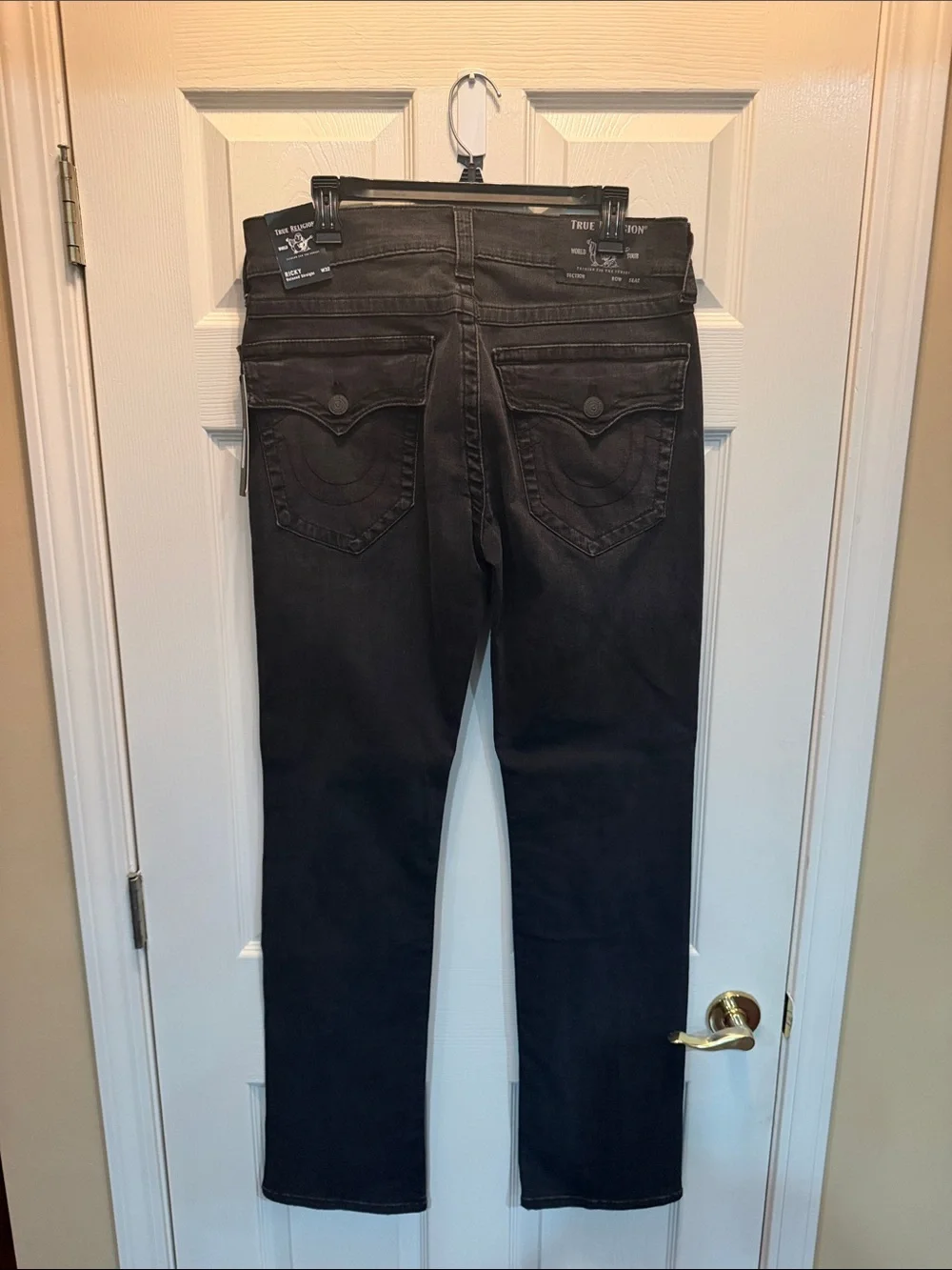 True Religion Men’s Relaxed Black Jeans with Signature Back Pockets